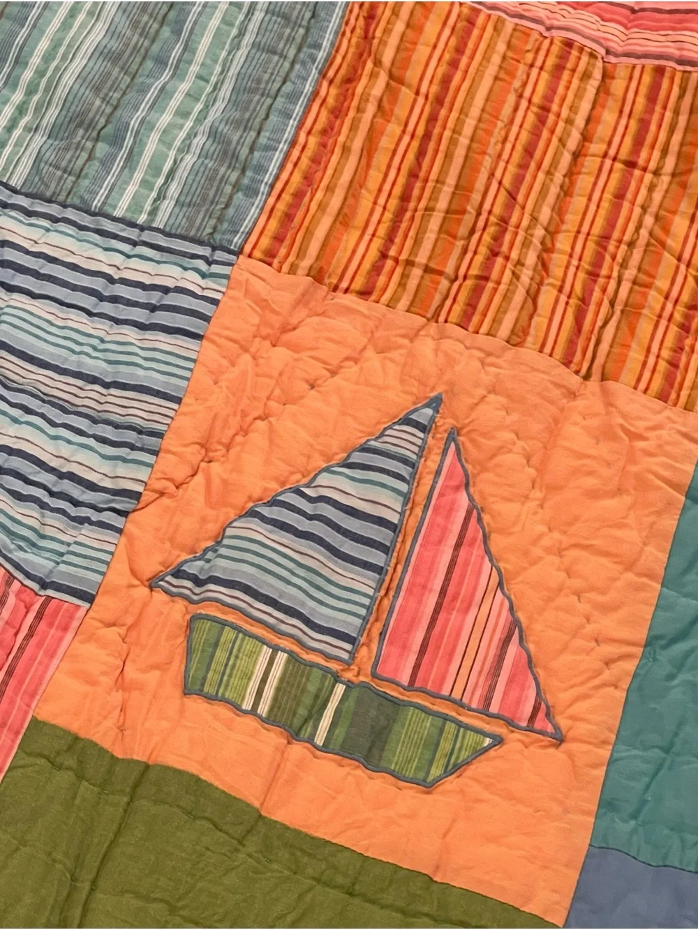 The Company Store Coastal Patchwork Quilt in Coral, Teal & Green 100x90” king